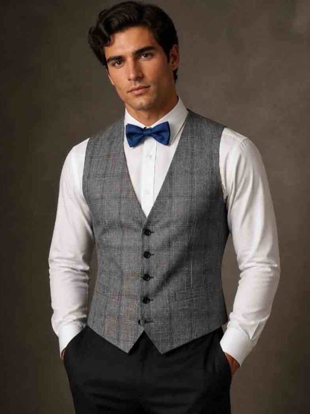 Charles Tyrwhitt Gray Wool Glen Plaid Suit Vest Waist Coat Men's Size 44R